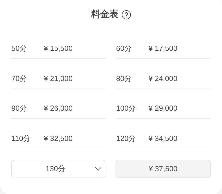 资料页的料金表